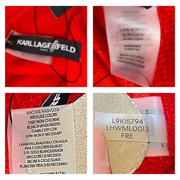 NWT Karl Lagerfeld Red Knit Name Logo Band Infinity Scarf - Picture 13 of 15